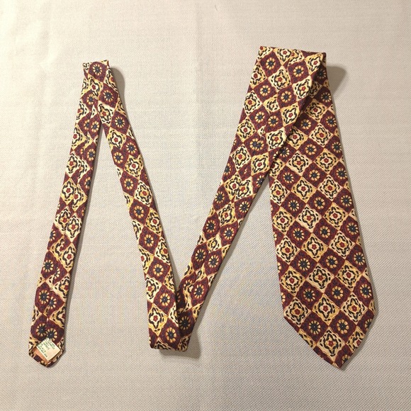 Vintage Joseph Abboud Men's Classic Tie Beige 100% Silk Floral Made In‎ USA - Picture 1 of 8